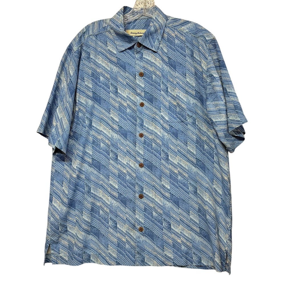 Tommy Bahama Mens Silk Button Up Shirt Abstract Print Short‎ Sleeve Size M